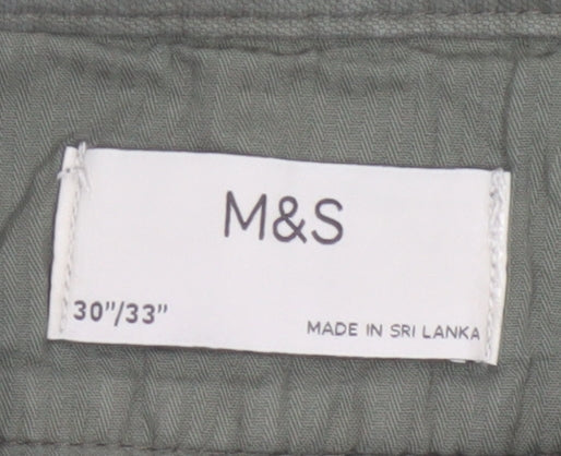 Marks and Spencer Men Green 30/33 Regular Tapered Chino Trousers