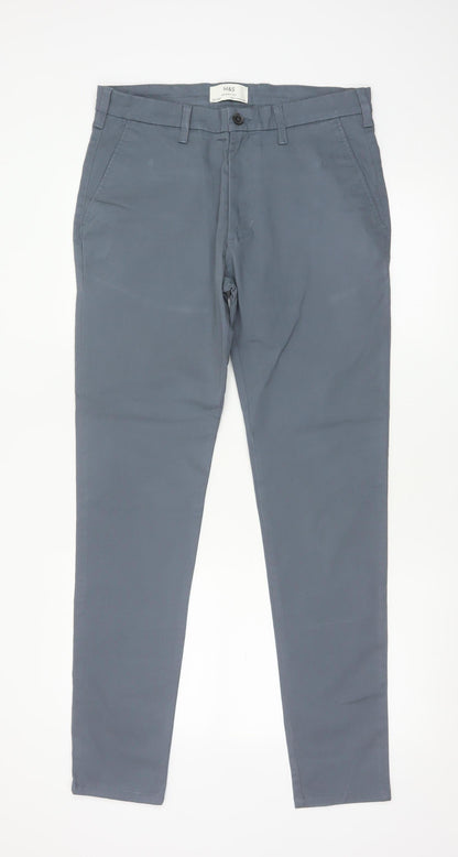 M&S Mens Grey 32in Skinny Fit Stretch Cotton Chino Trousers 33in Leg