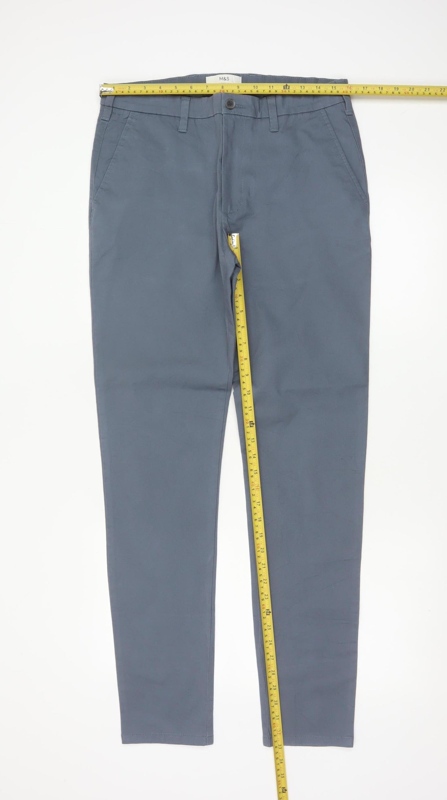Marks and Spencer Men Blue 32/33 Skinny Fit Stretch Chino Trousers