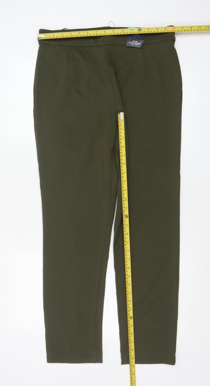 M&S Women’s Dark Khaki Size 14 Long Slim Ankle Grazer High Rise Trousers