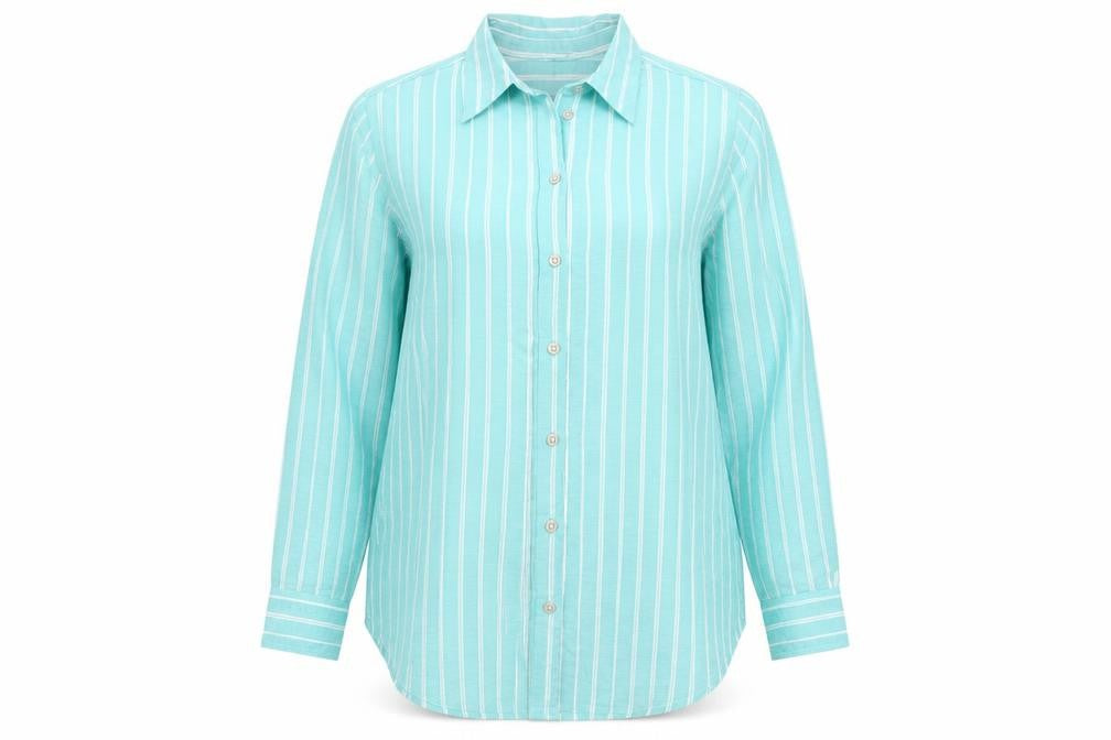 Marks & Spencer Women Blue Stripe Cotton Button-Up Shirt UK 18