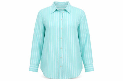 Marks & Spencer Women Blue Stripe Cotton Button-Up Shirt UK 18