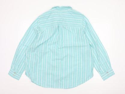 Marks and Spencer Women Blue Stripe Cotton Button-Up Shirt UK 18