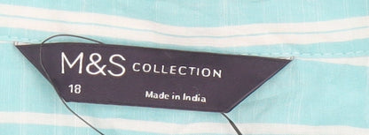 Marks and Spencer Women Blue Stripe Cotton Button-Up Shirt UK 18