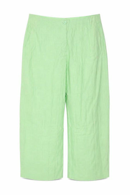 Marks & Spencer Women’s Green Linen Blend Straight Trousers UK 22 Short
