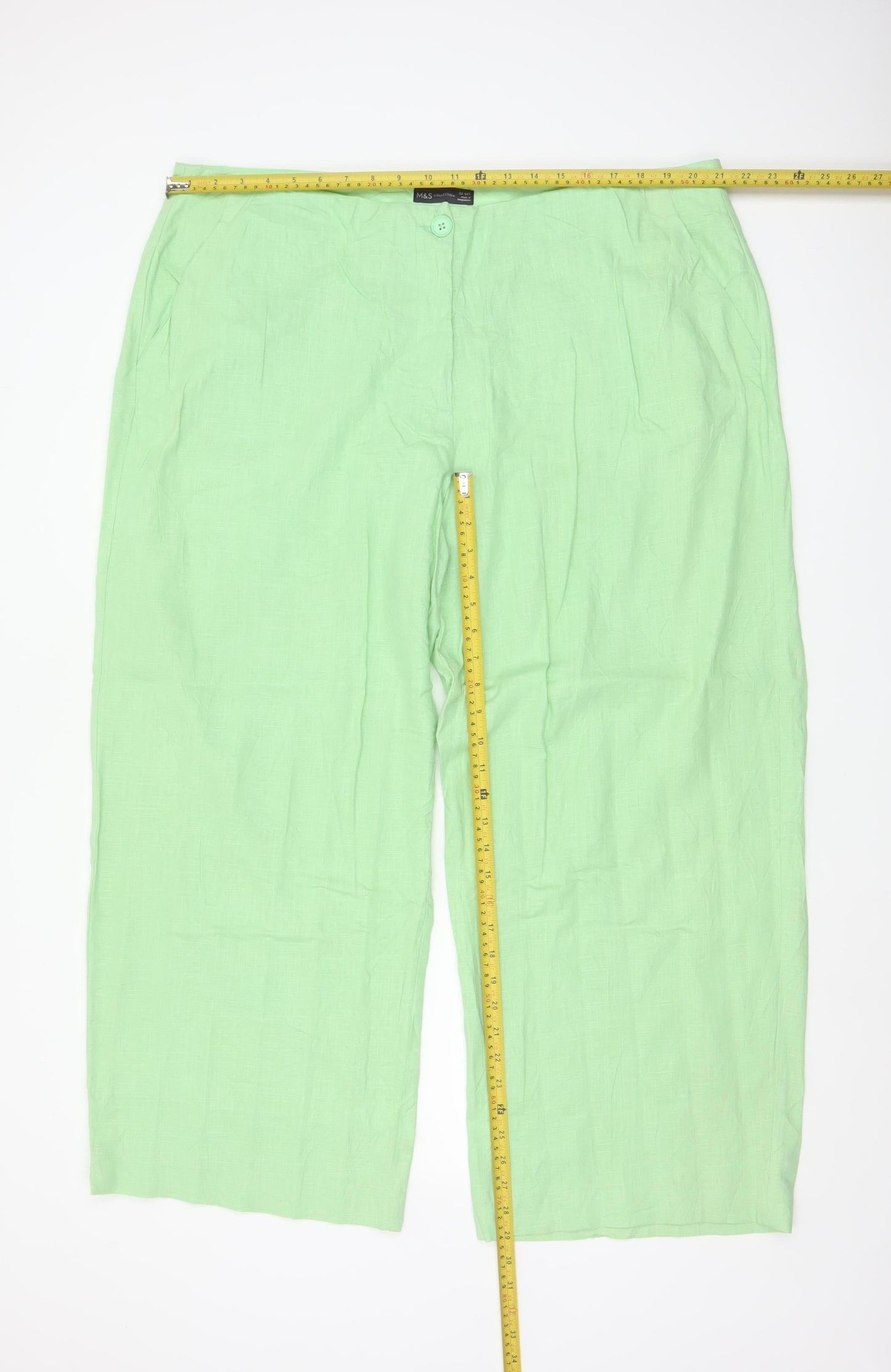 Marks & Spencer Women’s Green Linen Blend Straight Trousers UK 22 Short