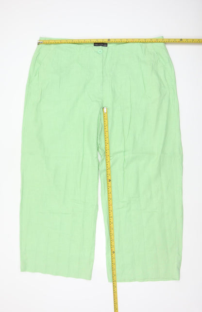 Marks & Spencer Women’s Green Linen Blend Straight Trousers UK 22 Short