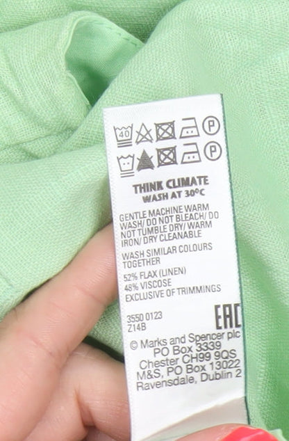 Marks & Spencer Women’s Green Linen Blend Straight Trousers UK 22 Short