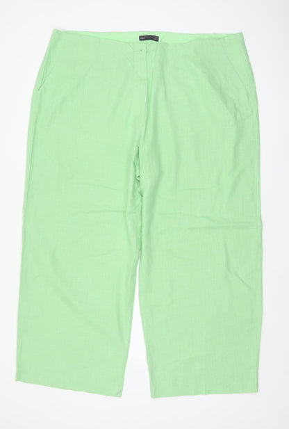 Marks & Spencer Women Green UK 24 Short Linen Blend Straight Trousers