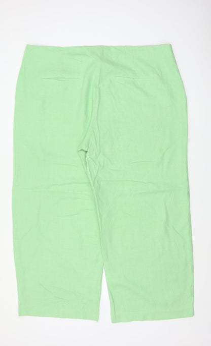 Marks & Spencer Women Green UK 24 Short Linen Blend Straight Trousers