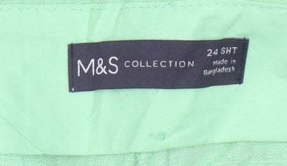 Marks & Spencer Women Green UK 24 Short Linen Blend Straight Trousers