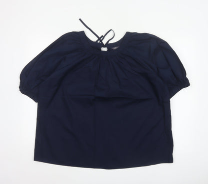 Marks and Spencer Women Blue Size 14 Tie Neck Puff Sleeve Blouse