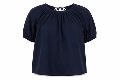 Marks & Spencer Women Blue Size 14 Tie Neck Puff Sleeve Blouse