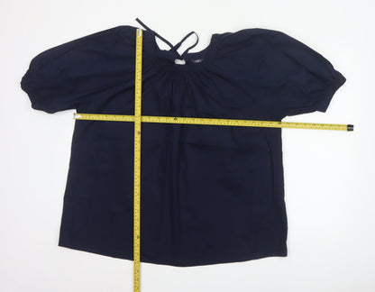 Marks and Spencer Women Blue Size 14 Tie Neck Puff Sleeve Blouse