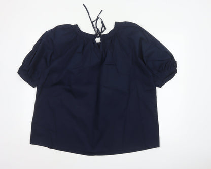 Marks and Spencer Women Blue Size 14 Tie Neck Puff Sleeve Blouse