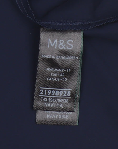 Marks and Spencer Women Blue Size 14 Tie Neck Puff Sleeve Blouse