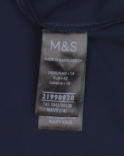 Marks and Spencer Women Blue Size 14 Tie Neck Puff Sleeve Blouse