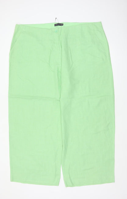 M&S Women Green Size 24 Short Linen Blend Wide Leg Trousers
