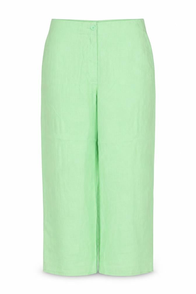 Marks & Spencer Women Green Size 24 Short Linen Blend Wide Leg Trousers