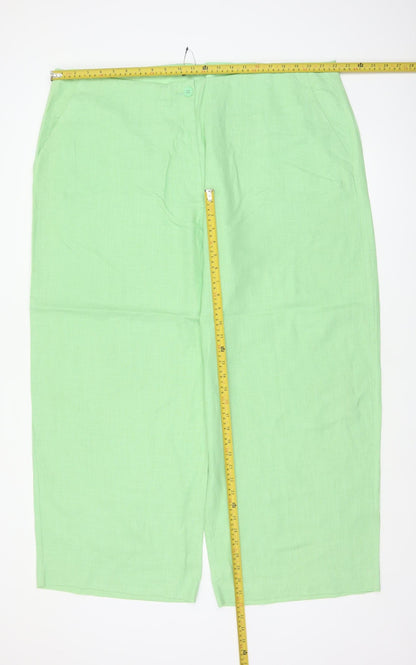 M&S Women Green Size 24 Short Linen Blend Wide Leg Trousers
