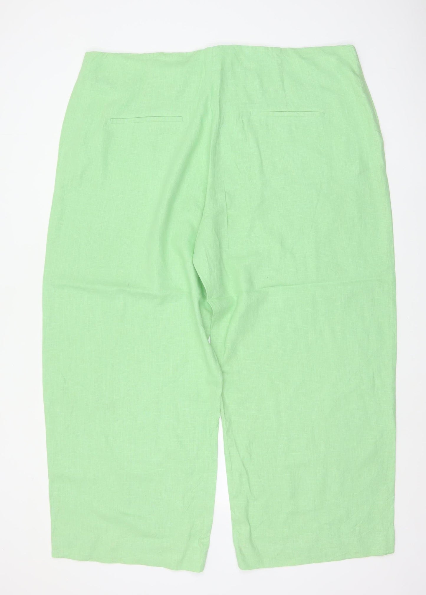 M&S Women Green Size 24 Short Linen Blend Wide Leg Trousers