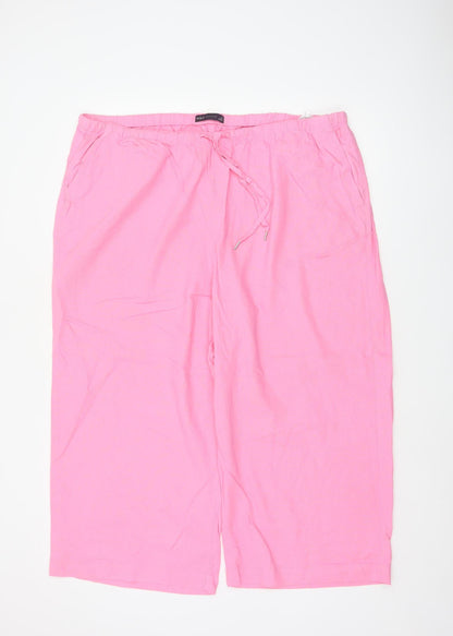 Marks and Spencer Women Pink Size 22 Linen Blend Cropped Wide-Leg Trousers