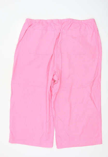 Marks and Spencer Women Pink Size 22 Linen Blend Cropped Wide-Leg Trousers