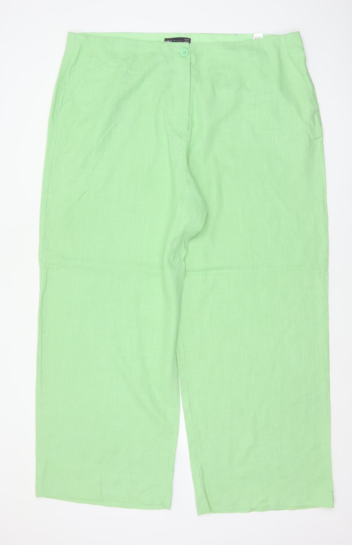 M&S Collection Women’s Green UK 22 Regular Linen Blend Wide-Leg Trousers