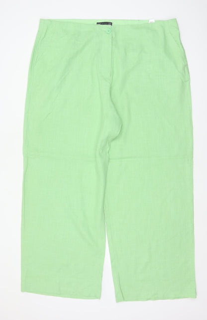 M&S Collection Women’s Green UK 22 Regular Linen Blend Wide-Leg Trousers
