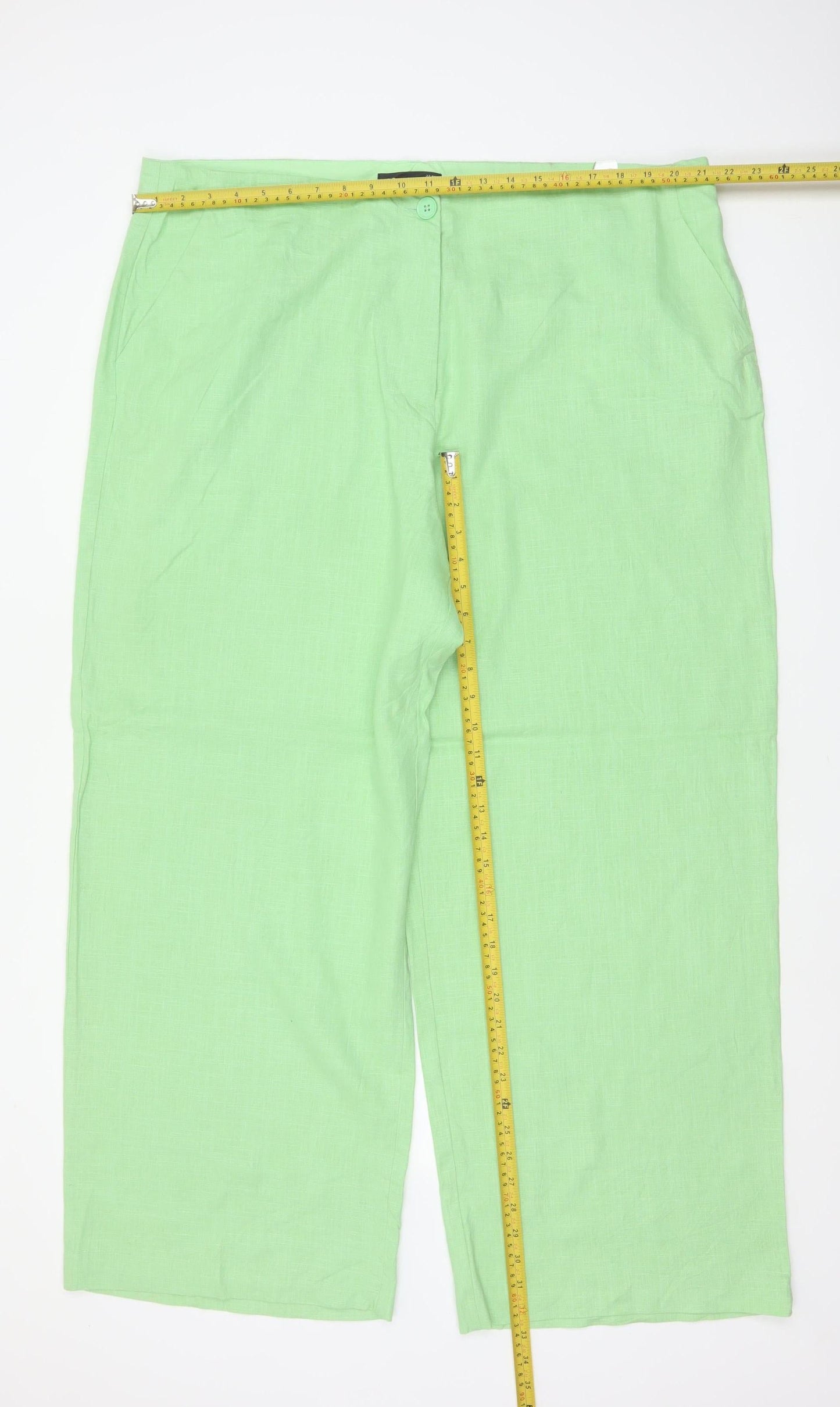 M&S Collection Women’s Green UK 22 Regular Linen Blend Wide-Leg Trousers