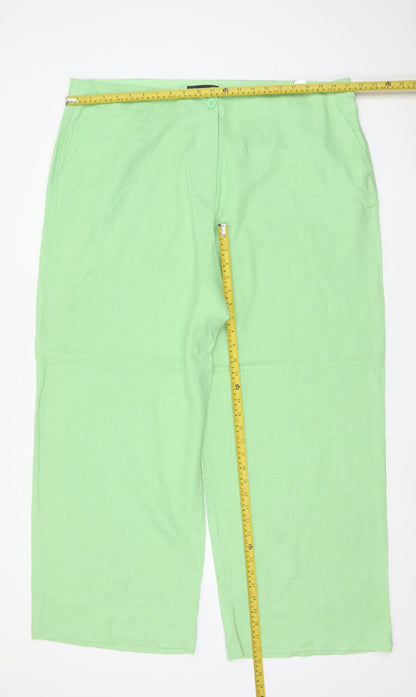 M&S Collection Women’s Green UK 22 Regular Linen Blend Wide-Leg Trousers