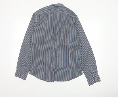 Jaeger London Men's Blue Striped Shirt 15 Long Sleeve Button-Up