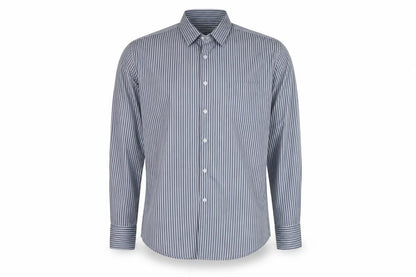 Front view of Jaeger London Men's Blue Striped Shirt 15 Long Sleeve Button-Up