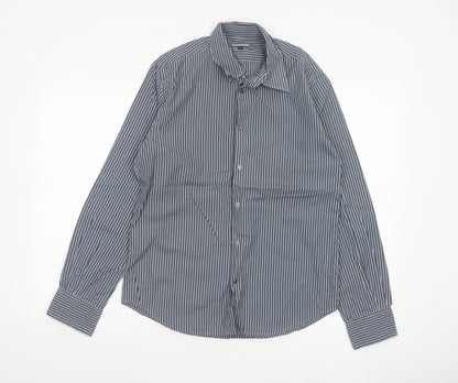 Jaeger London Men's Blue Striped Shirt 15 Long Sleeve Button-Up
