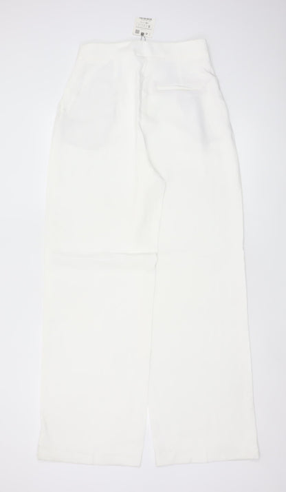 ZARA Women Ivory S High Rise Wide Leg Tailored Dress Trousers