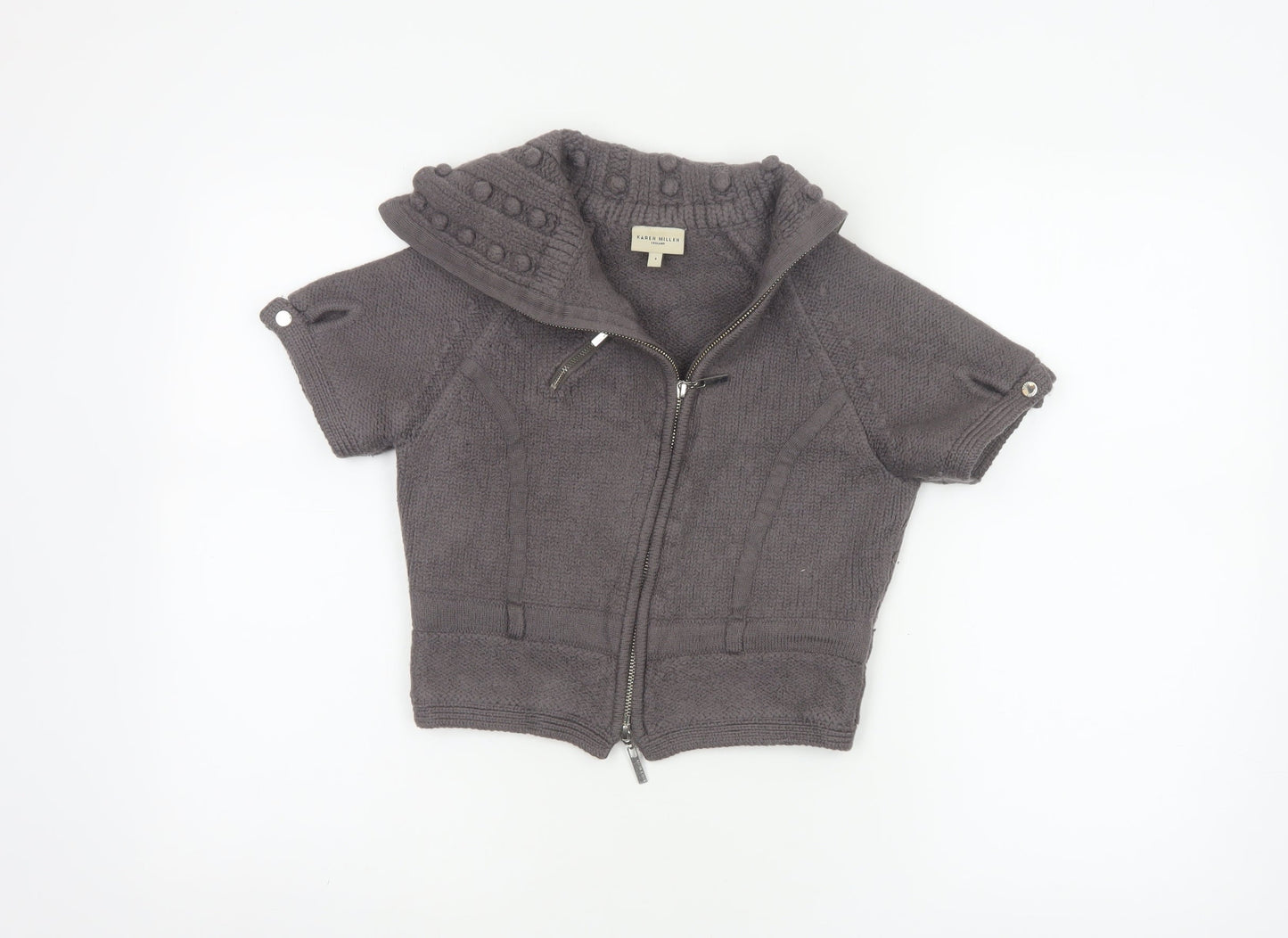 Karen Millen Women’s Grey Size 2 Merino Wool Zip Knit Cardigan