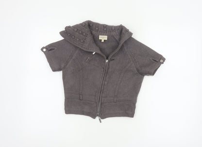 Karen Millen Women’s Grey Size 2 Merino Wool Zip Knit Cardigan