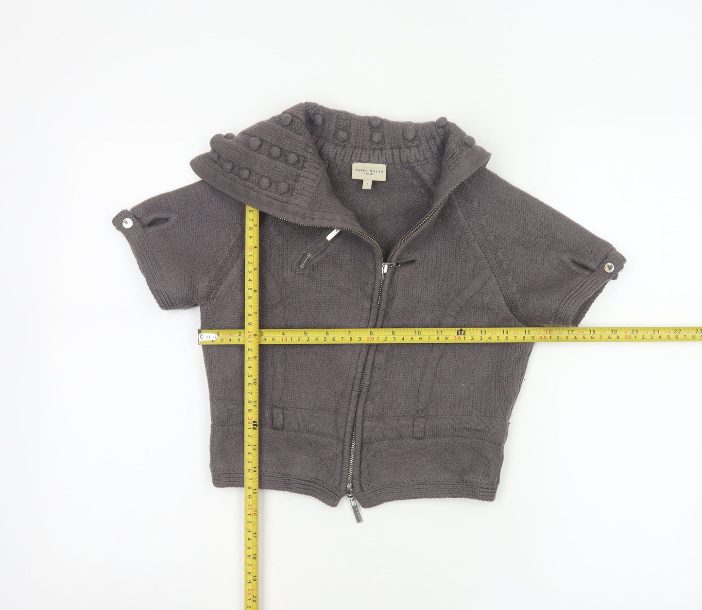 Karen Millen Women’s Grey Size 2 Merino Wool Zip Knit Cardigan