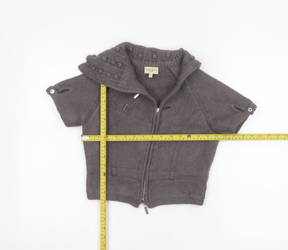Karen Millen Women’s Grey Size 2 Merino Wool Zip Knit Cardigan
