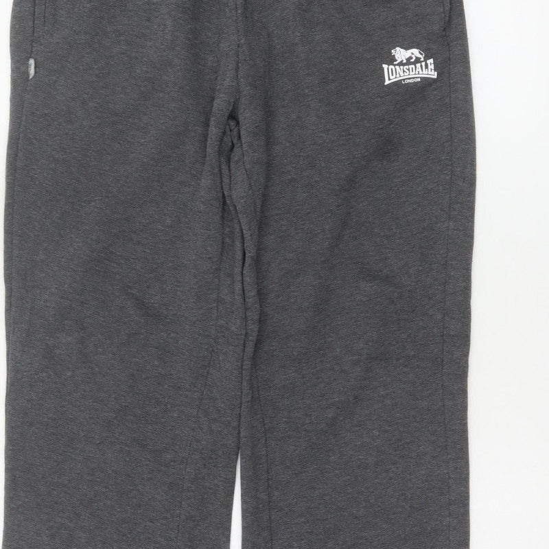 Lonsdale Men’s Grey M Fleece Sweatpants Joggers Drawstring Logo