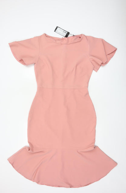 Trendyol Women Pink UK 12 Mermaid Long Flutter Sleeve Dress