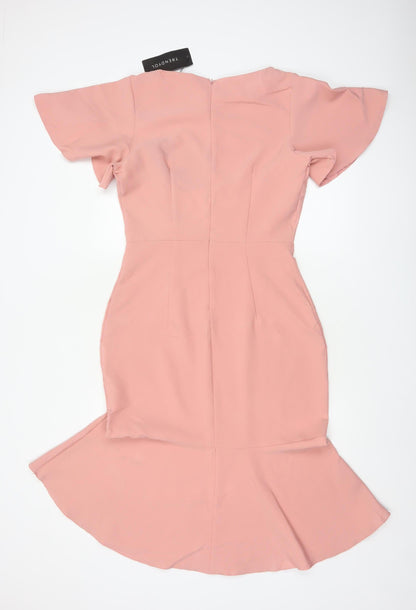 Trendyol Women Pink UK 12 Mermaid Long Flutter Sleeve Dress