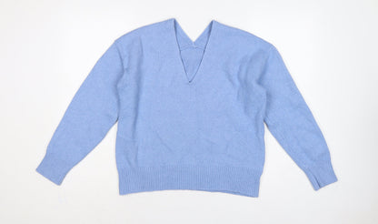 Next Women Blue UK 12 V-Neck Raglan Knit Pullover Jumper
