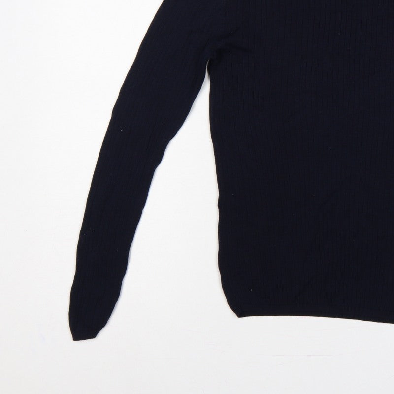 Esprit Women Blue M Rib Knit Crew Neck Button Shoulder Jumper