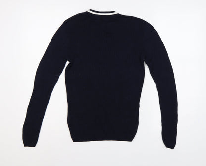 Esprit Women Blue M Rib Knit Crew Neck Button Shoulder Jumper
