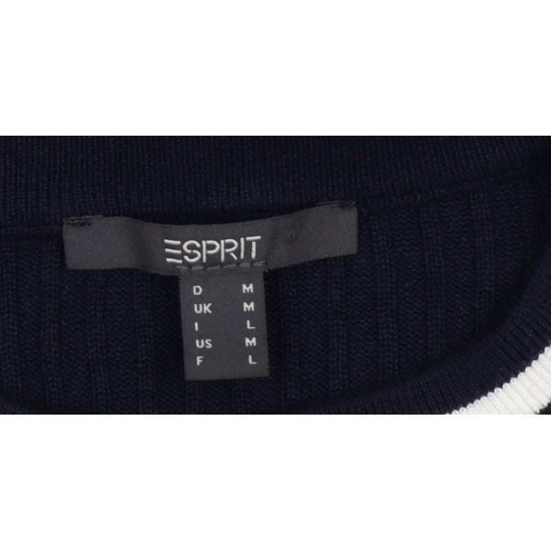Esprit Women Blue M Rib Knit Crew Neck Button Shoulder Jumper