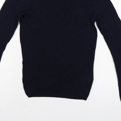 Esprit Women Blue M Rib Knit Crew Neck Button Shoulder Jumper