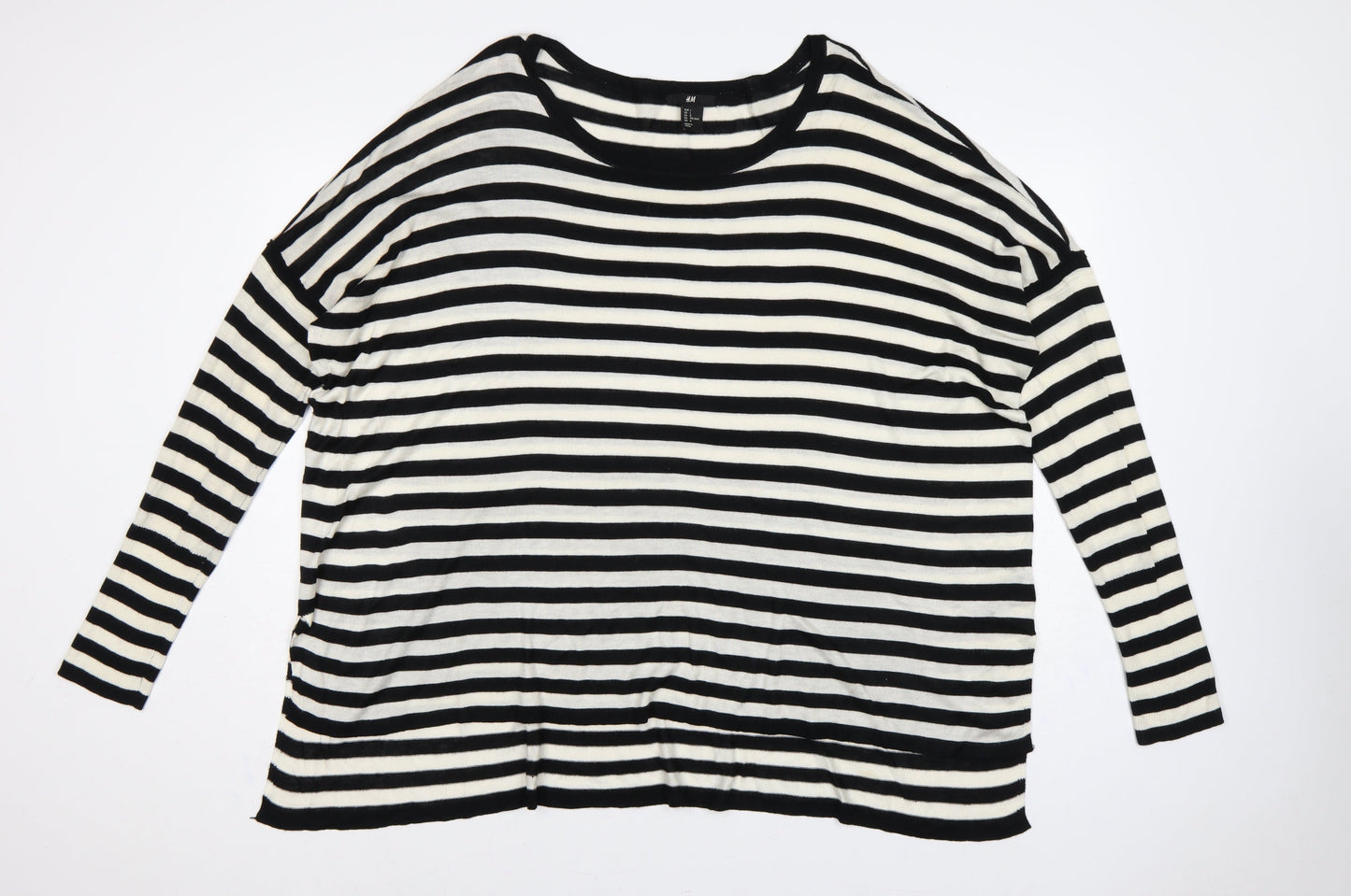 H&M Women’s Black White Striped Cotton Knit Pullover Jumper UK 14