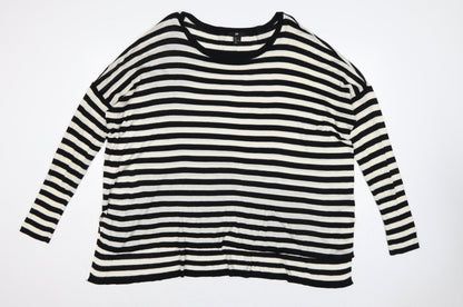 H&M Women’s Black White Striped Cotton Knit Pullover Jumper UK 14