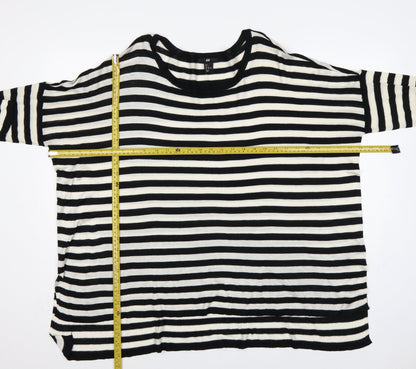 H&M Women’s Black White Striped Cotton Knit Pullover Jumper UK 14